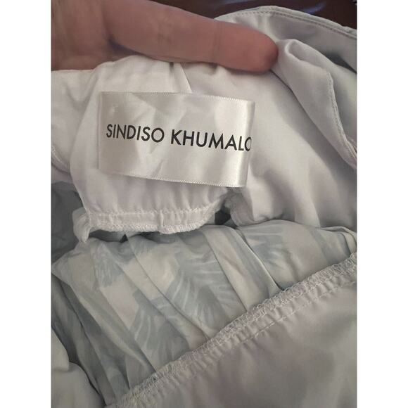 SINDISO KHUMALO Ruffled printed cotton-poplin mini dress Blue White UK 8 US 4 - Picture 5 of 7